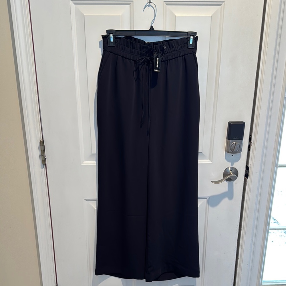 Wide leg super high rise navy blue pants